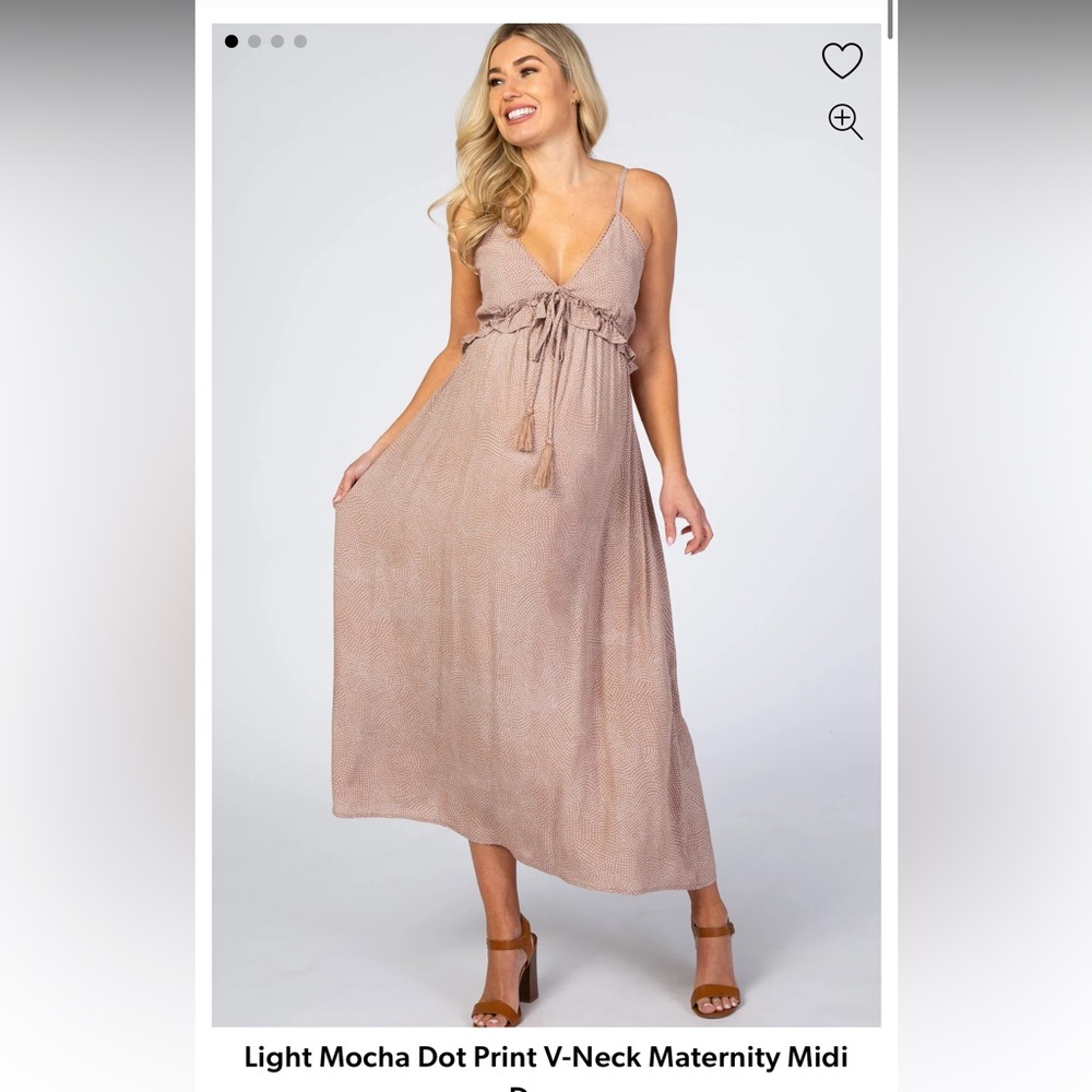 Light Mocha Dot Print V-Neck Maternity Midi Dress